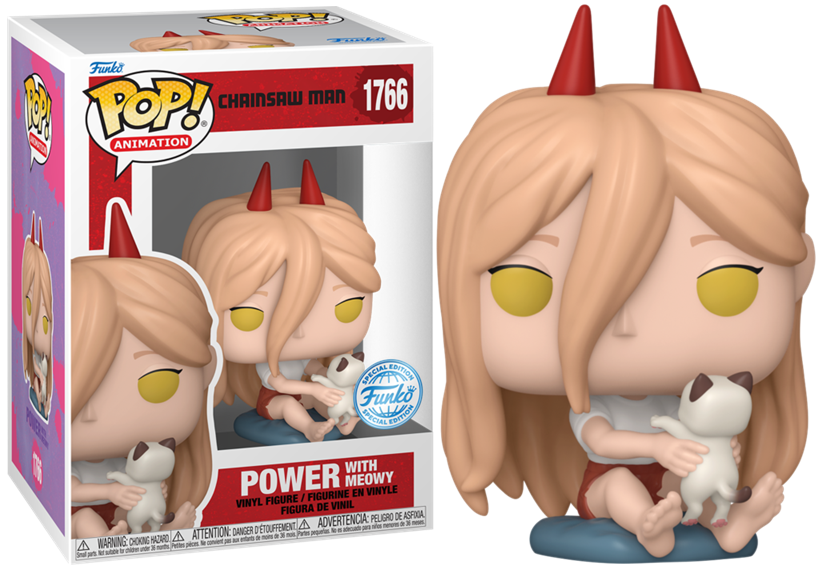 FUNKO POP! Vinyl Animation RARE Chainsaw Man #1766 Power with Meowy (Flocked) [Funko Special Edition | Chase] [VAULTED]