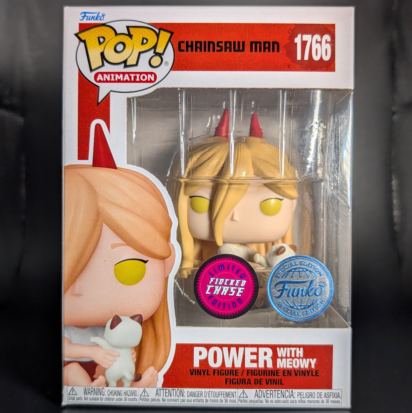 FUNKO POP! Vinyl Animation RARE Chainsaw Man #1766 Power with Meowy (Flocked) [Funko Special Edition | Chase] [VAULTED]