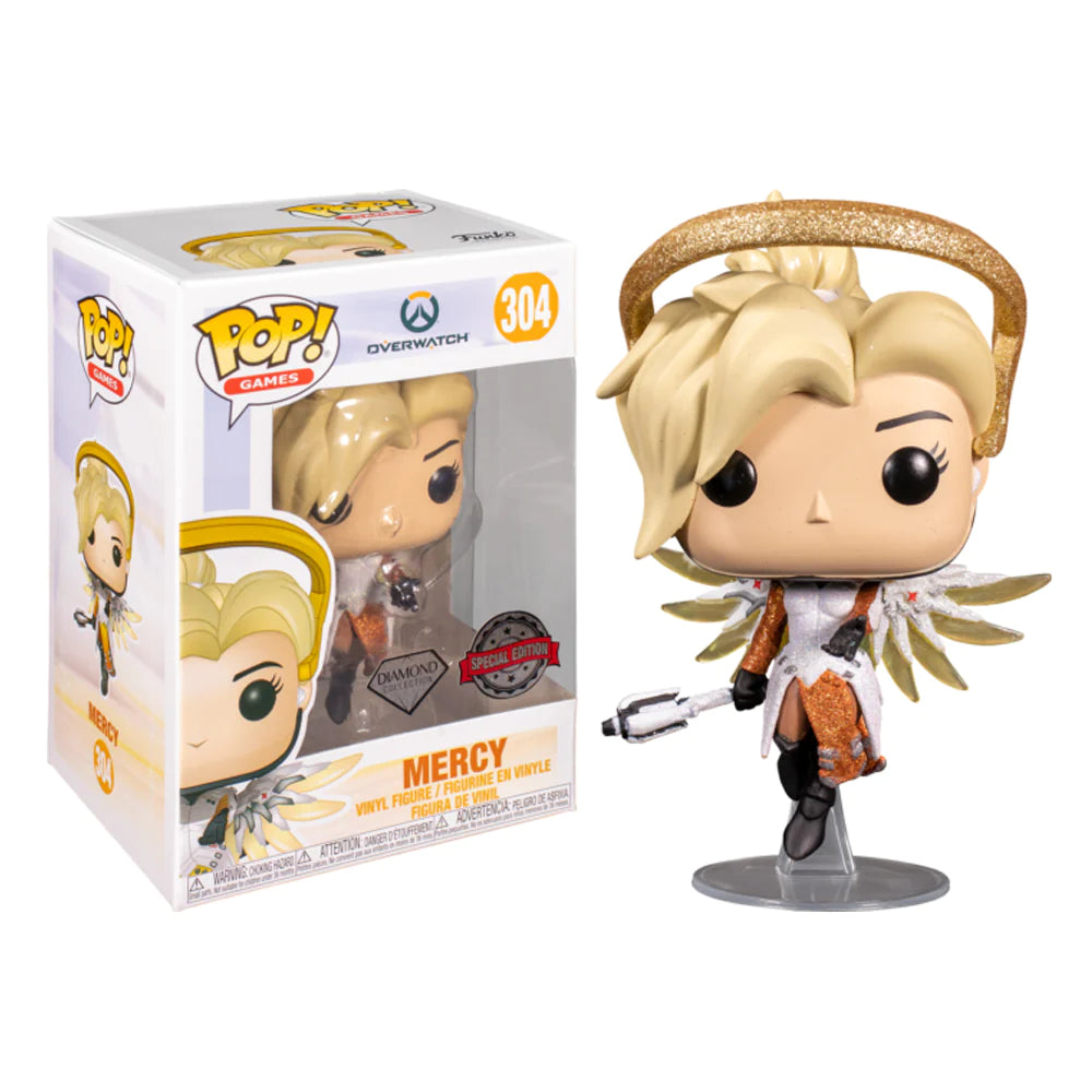 FUNKO POP! Vinyl Games RARE Overwatch #304 Mercy (Glitter) [Funko Diamond Collection | Funko Special Edition] [VAULTED]