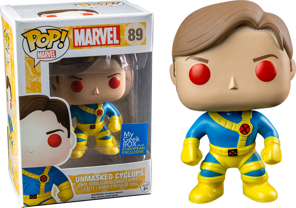 FUNKO POP! Vinyl Bobble-Head Marvel RARE #89 Unmasked Cyclops (My Geek Box (Stickerless)) [VAULTED]