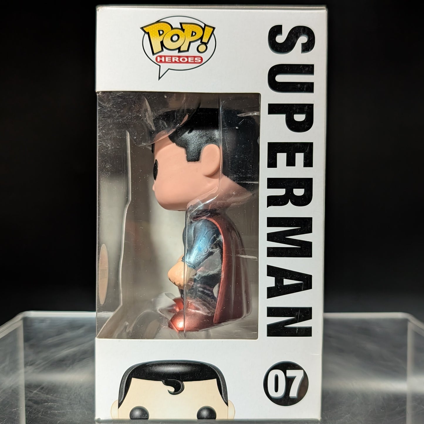 FUNKO POP! Vinyl Heroes RARE DC Universe #07 Superman ("DC Universe" Box) (Static) (Metallic) (Error - Wrong Barcode) [Chase] [VAULTED]