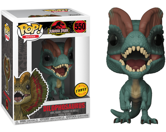 FUNKO POP! Vinyl Movies RARE Jurassic Park #550 Dilophosaurus (Closed Frill) [Chase] [VAULTED]