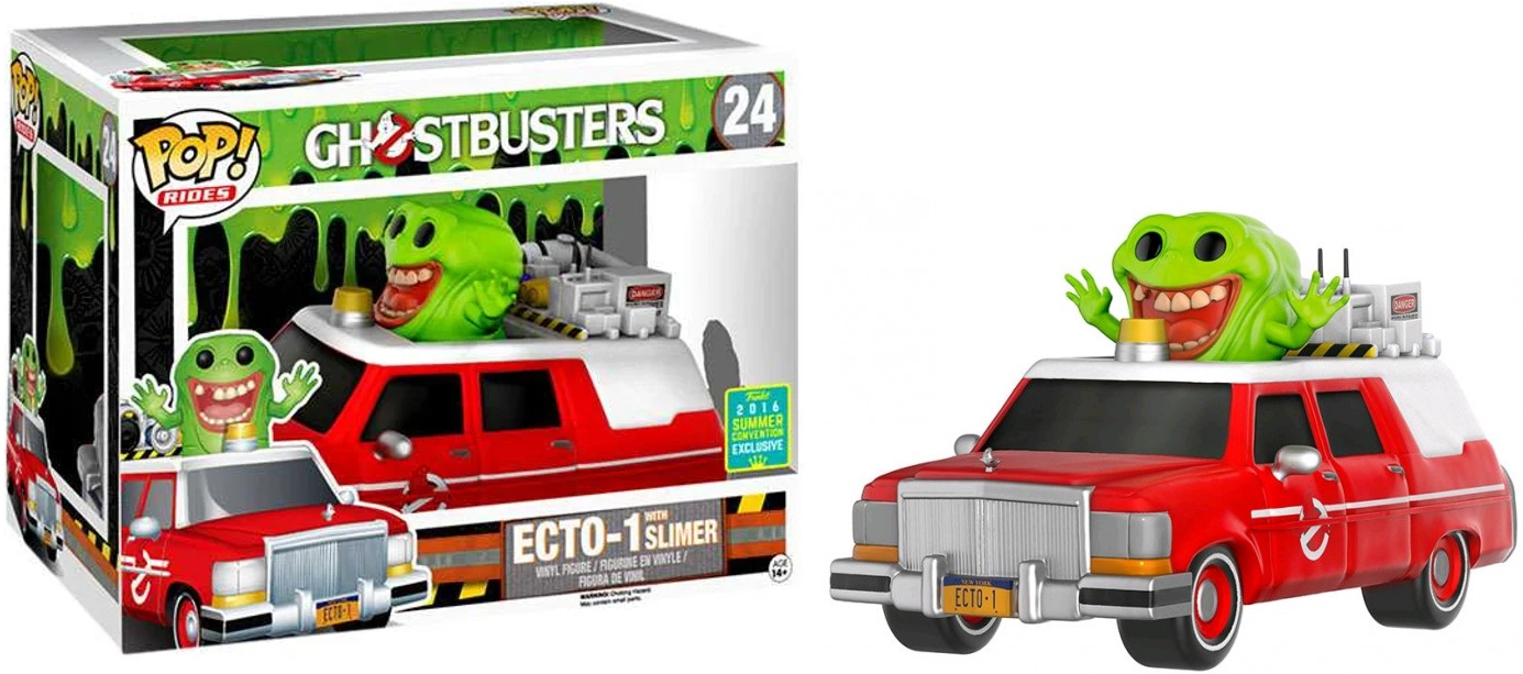 FUNKO POP! Vinyl Rides RARE Ghostbusters #24 ECTO-1 (Red) with Slimer [Summer Convention] [VAULTED]