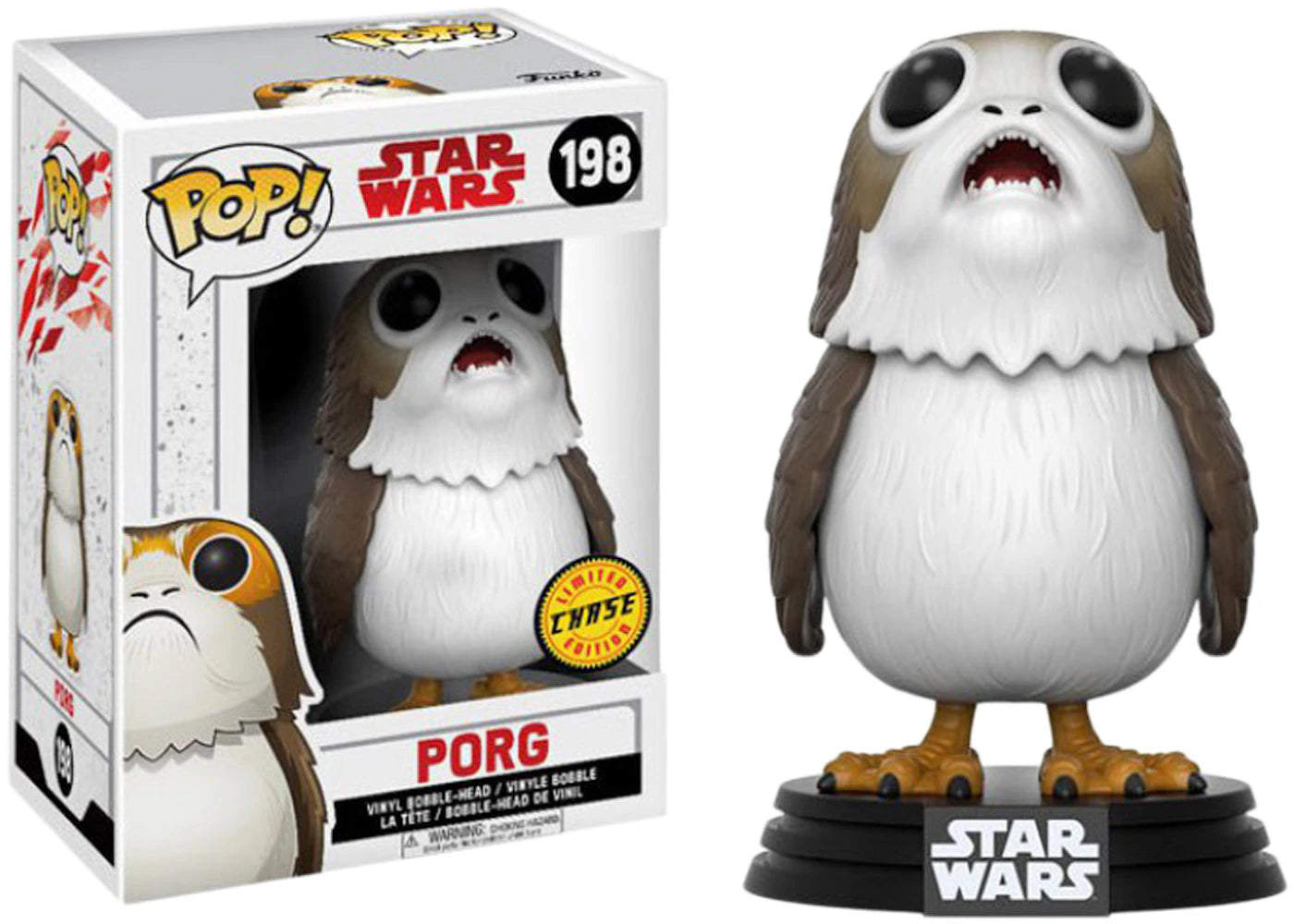 FUNKO POP! Vinyl Bobble-Head Star Wars RARE #198 Porg (Open Mouth) [Chase | Non-Flocked] [VAULTED]