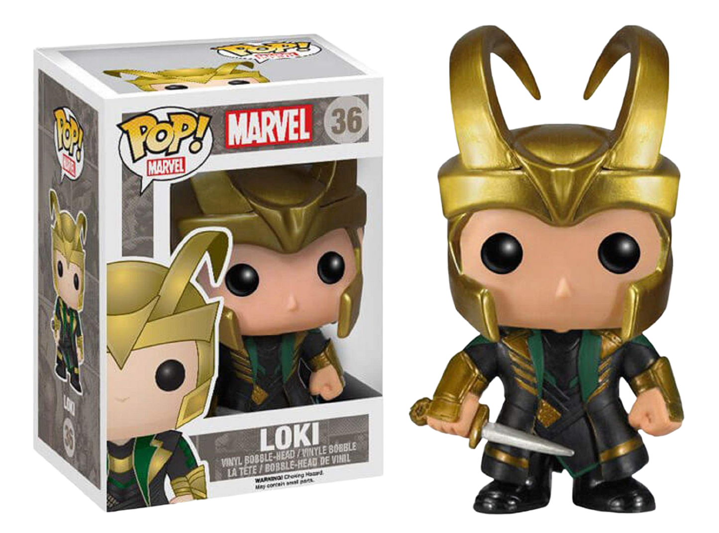 FUNKO POP! Vinyl Bobble-Head Marvel RARE #36 Loki (Helmeted) [VAULTED]