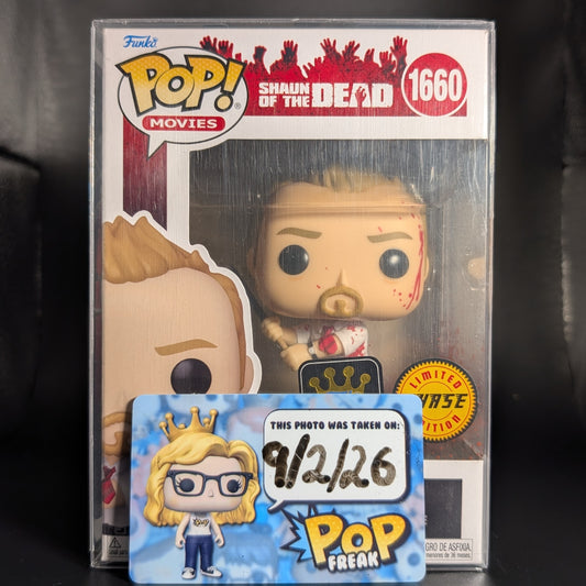 FUNKO POP! Vinyl Movies RARE Shaun Of The Dead #1660 Shaun (with Pool Cue) (Bloody) [Funko Specialty Series | Chase] [VAULTED]