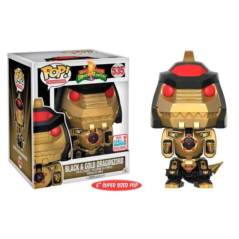 FUNKO POP! Vinyl Television RARE Mighty Morphin Power Rangers #535 Black and Gold Dragonzord (6in Super) [Fall Convention] [VAULTED]