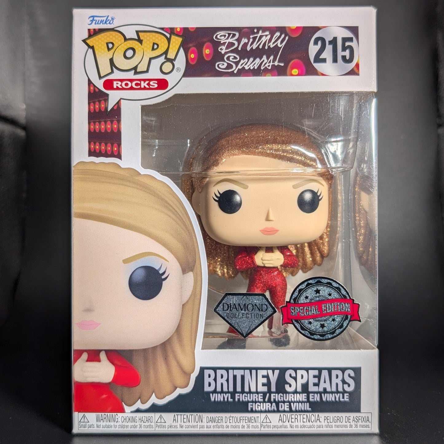 FUNKO POP! Vinyl Rocks RARE Britney Spears #215 Britney Spears (Catsuit) (Glitter) [Diamond Collection | Funko Special Edition] [VAULTED]