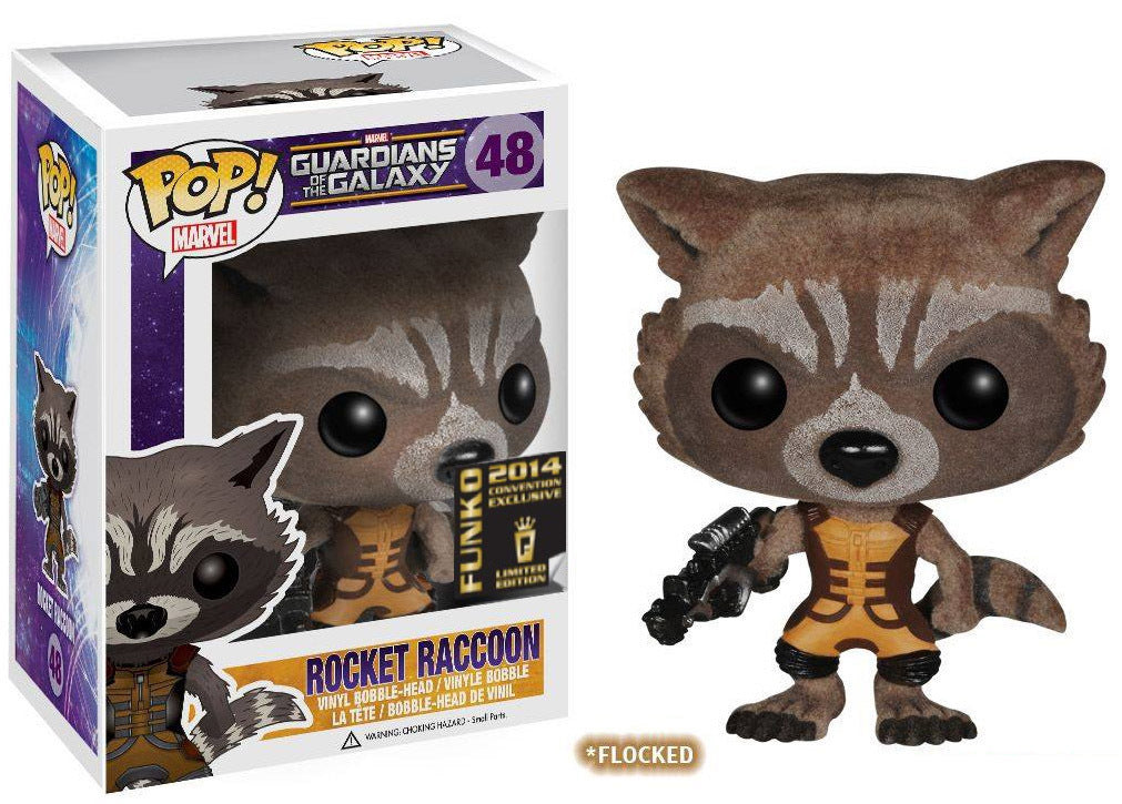 FUNKO POP! Vinyl Bobble-Head Marvel RARE Guardians of the Galaxy #48 Rocket Raccoon (Flocked) [Summer Convention (Stickerless)] [VAULTED]