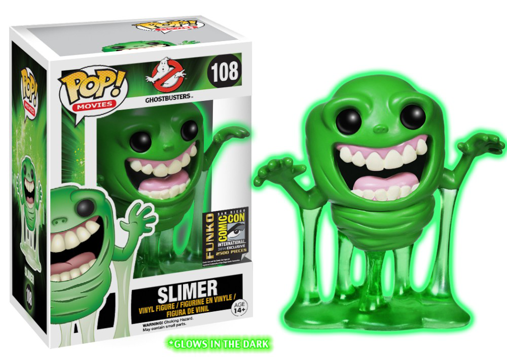 FUNKO POP! Vinyl Movies RARE Ghostbusters #108 Slimer (GITD) [SDCC (Stickerless)] [VAULTED]