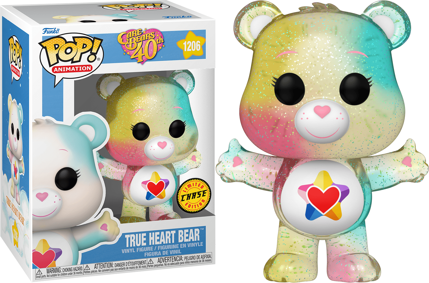 FUNKO POP! Vinyl Animation RARE Care Bears 40th #1206 True Heart Bear (Translucent Glitter) [Chase] [VAULTED]