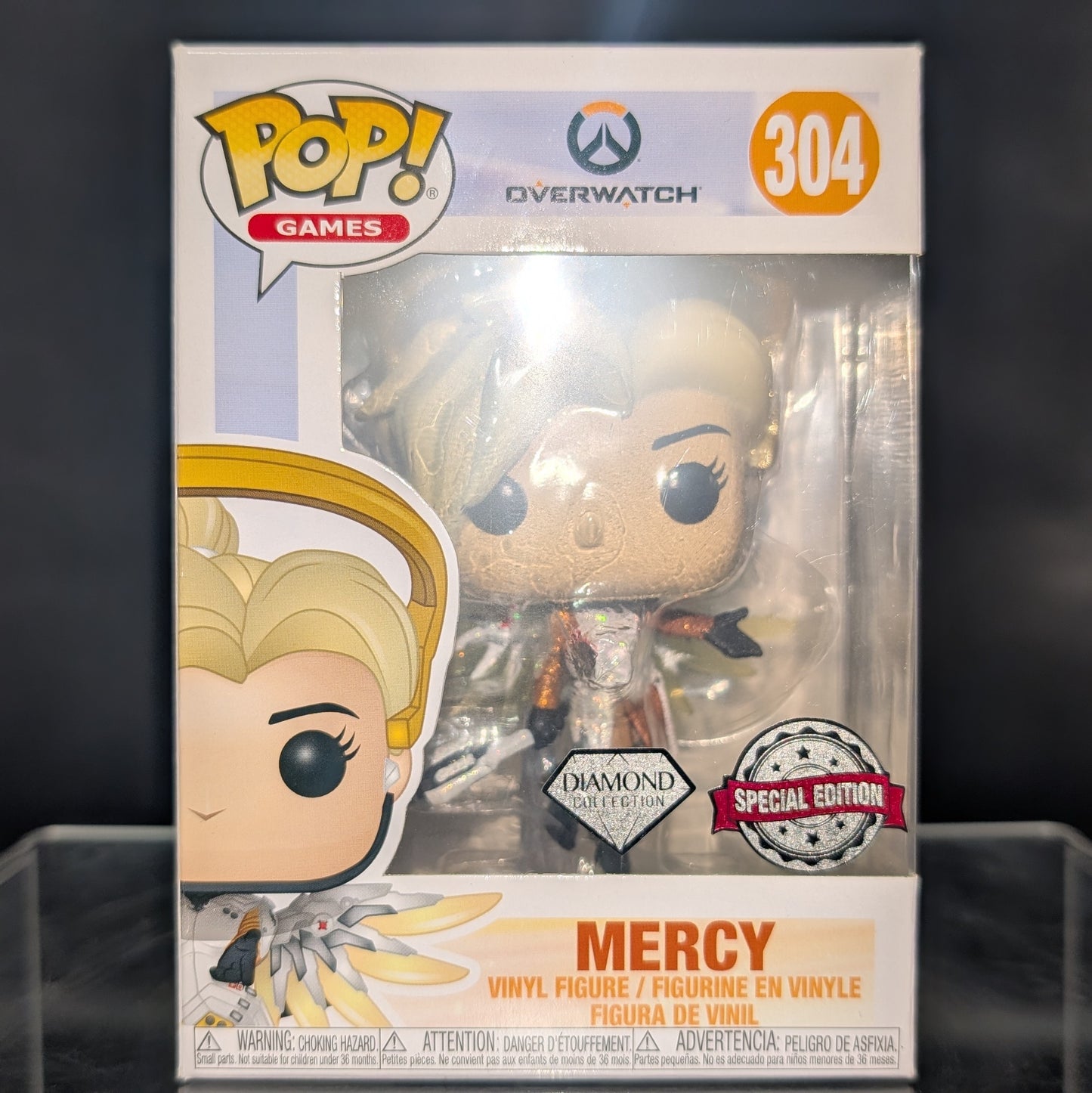 FUNKO POP! Vinyl Games RARE Overwatch #304 Mercy (Glitter) [Funko Diamond Collection | Funko Special Edition] [VAULTED]