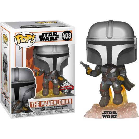 FUNKO POP! Bobble-Head Star Wars RARE #408 The Mandalorian (Flying - Jetpack Blast) [Funko Special Edition] [VAULTED]