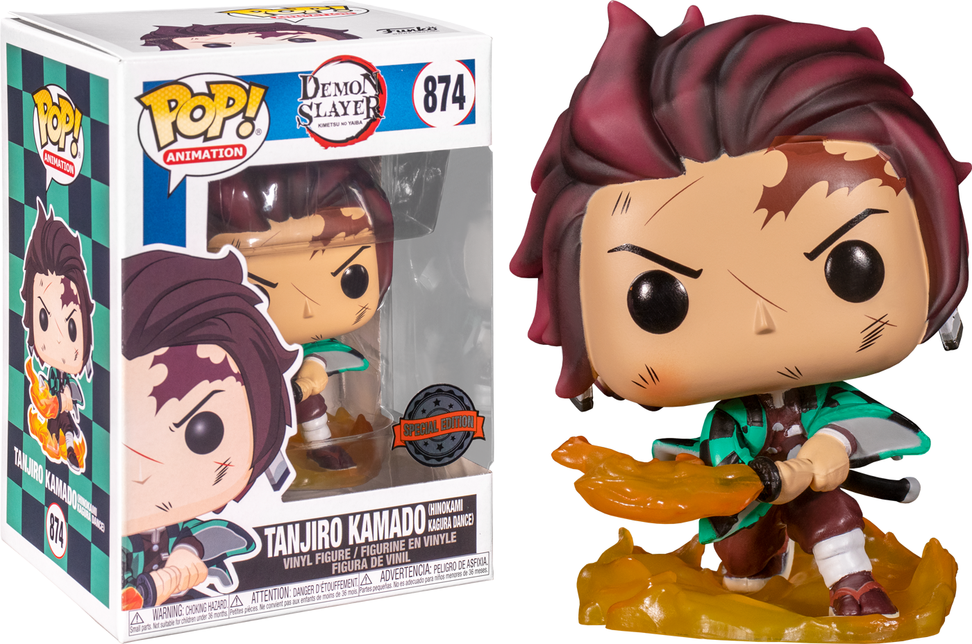 FUNKO POP! Vinyl Animation RARE Demon Slayer #874 Tanjiro Kamado (Hinokami Kagura Dance) (GITD) [Funko Special Edition | Chase] [VAULTED]