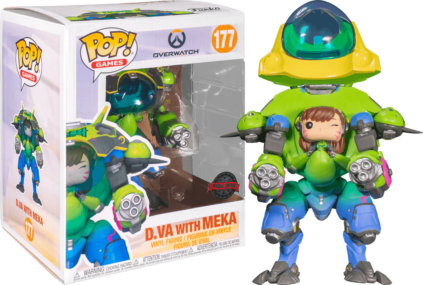 FUNKO POP! Vinyl Games RARE Overwatch #177 D.Va with MEKA (6in Super) (Green) [Funko Special Edition] [VAULTED]