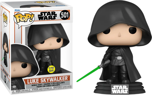 FUNKO POP! Bobble-Head Star Wars RARE #501 Luke Skywalker (Hooded - GITD) [Funko Special Edition] [VAULTED]