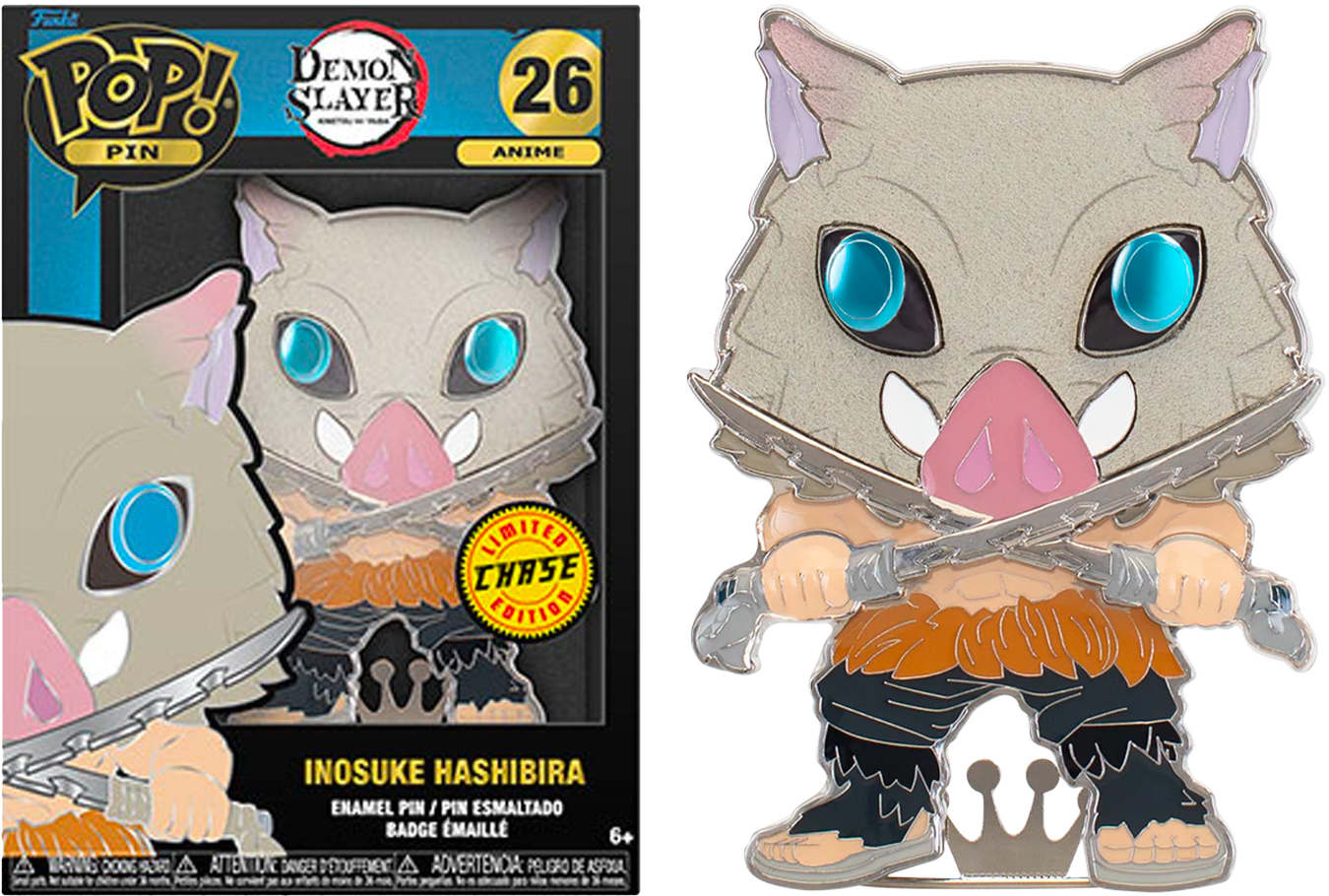 FUNKO POP! Enamel Pin Anime RARE Demon Slayer #26 Inosuke Hashibira (GITD Eyes | Flocked) (Pin) [Chase] [VAULTED]