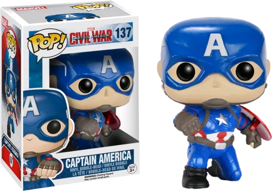 FUNKO POP! Vinyl Marvel RARE Captain America Civil War #137 Captain America (Civil War) (Action Pose) [GameStop (Stickerless)] [VAULTED]