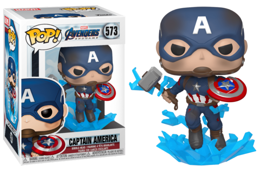 FUNKO POP! Vinyl Marvel RARE Avengers Endgame #573 Captain America (Electrified Mjolnir + Broken Shield) (Metallic) (GITD) [Funko Special Edition] [VAULTED]