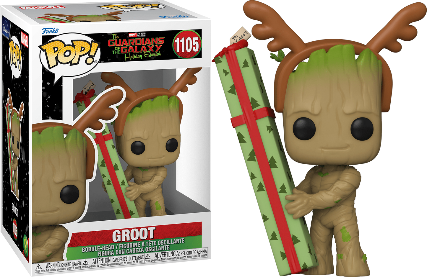 FUNKO POP! Bobble-Head Marvel RARE Guardians of the Galaxy Holiday Special #1105 Groot (w/ Present) [VAULTED]