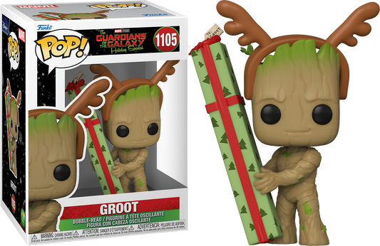 FUNKO POP! Bobble-Head Marvel RARE Guardians of the Galaxy Holiday Special #1105 Groot (w/ Present) [VAULTED]