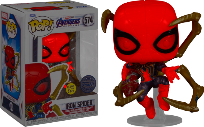 FUNKO POP! Bobble-Head RARE Avengers Endgame #574 Iron Spider (Endgame) (GITD) [Funko Special Edition - Blue] [VAULTED]