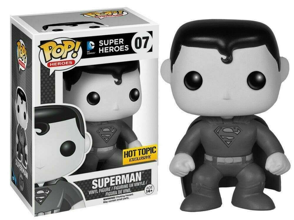 FUNKO POP! Vinyl Heroes RARE DC Super Heroes #07 Superman (Black & White) [Hot Topic (Stickerless)] [VAULTED]